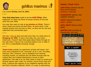 gohlkusmaximus.com homepage, June 2006